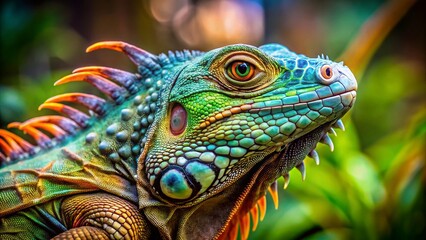 Fototapeta premium Detailed Scales of Iguanas – Textured Appearance in Nature, Wildlife Photography, Close-Up Shots of Reptiles, Exotic Animals, Natural Habitat, Colorful Patterns, and Unique Textures