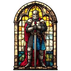 Obraz premium Stained Glass Knight Shield in Colorful Window Design