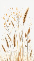 Fototapeta premium Present a realistic image of wheat stalks with golden grains against a pure white background, emphasizing the texture and natural elegance of each detail.