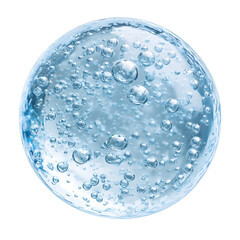 Blue serum oil sample swatch round shape with bubbles isolated on transparent background Generative Ai.