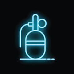 Blue neon grenade glowing on dark background