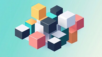 Abstract Geometric Composition of Colorful Cubes