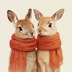 Fototapeta premium Adorable Rabbits in Cozy Scarves in a Forest Setting