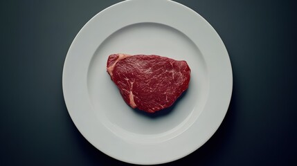 Minimalist Food Plating of Raw Meat on White Plate