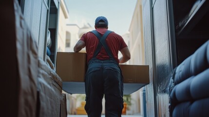 Delivery Worker Carrying Boxes in Warehouse
