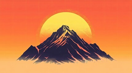 A Silhouette of a Mountain Peak Against a Sunset Sky