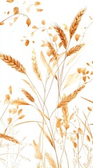 Present a realistic image of golden wheat stalks against a crisp white background, emphasizing the rich textures and natural beauty of each grain. 