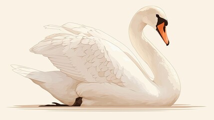 Obraz premium A Single White Swan With Its Wings Folded and Its Head Turned