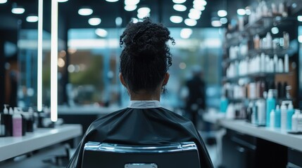 Hairstylist Salon Interior with Curly-Haired Customer