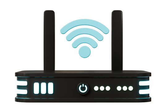 3D Realistic Wireless Internet Router with antennas icon. Minimal Cartoon digital wireless modem hotspot on isolated white background Wi-Fi hotspot zone. Wireless Modem for 4G or 5G concept. 3D Render