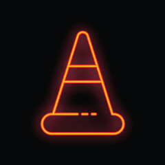 Glowing neon line traffic cone icon isolated on black background vector illustration