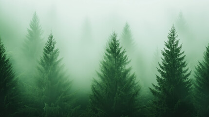 Fototapeta premium Peaceful Woodland Landscape Featuring Trees in Multiple Shades of Green Illuminated by Sunlight, Evoking a Serene and Calming Monochromatic Setting