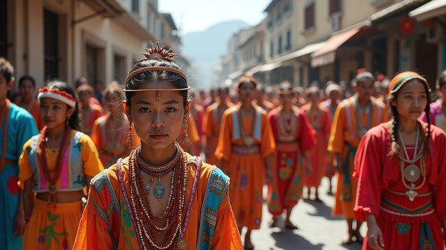 Parade de Couleurs : Participants V&ecirc;tus de Tenues Traditionnelles C&eacute;l&eacute;brent la Culture
