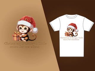 Monkey Christmas T-Shirt Mockup Design for Christmas Celebration. 
