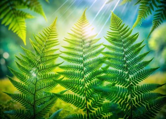 Enchanting Double Exposure of Fern Patterns in Nature's Embrace - Vibrant Greenery and Ethereal Layers for Stunning Visuals