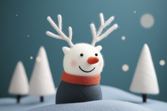 Paisagem natalina em miniatura com Papai Noel, renas e pinheiros cobertos de neve, estilo l&uacute;dico e colorido, criado por IA generativa.