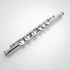 Fototapeta premium A shiny silver flute beautifully displayed on a white isolated background.