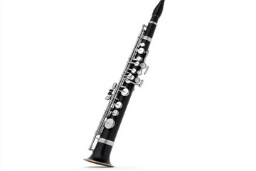 Clarinet, musical instrument in black color, isolated on a white background.