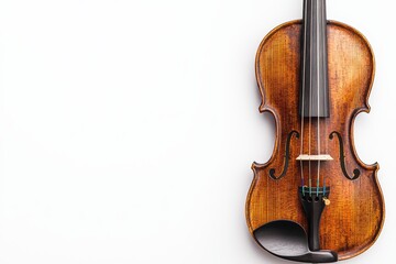 Fototapeta premium Classic wooden violin on white isolated background.