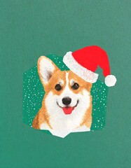 Cheerful Corgi in Santa Hat for Christmas