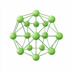 Obraz premium Geometric structure featuring interconnected green spheres on a white isolated background.