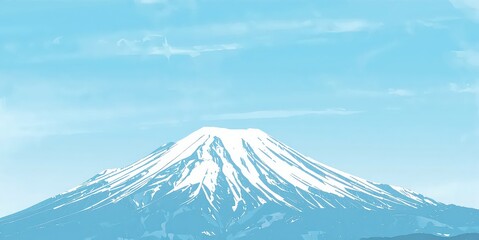 Generative AI, Minimalist Mountain Landscape with Soft Pastel Blue Background