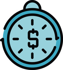 Simple icon of a stopwatch with a dollar sign in the center, representing the concept of time being equivalent to money