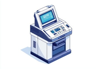 Illustration of a modern ATM machine on a white isolated background.