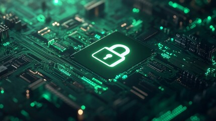 Fototapeta premium A green and light green cyber security background with lock icon in the center