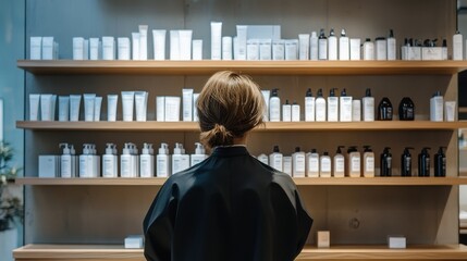 Shelves of Beauty Products in Modern Salon