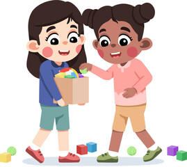 Kid Helping a Friend Clean Up Toys