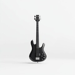 Stylish black electric guitar on a white isolated background.