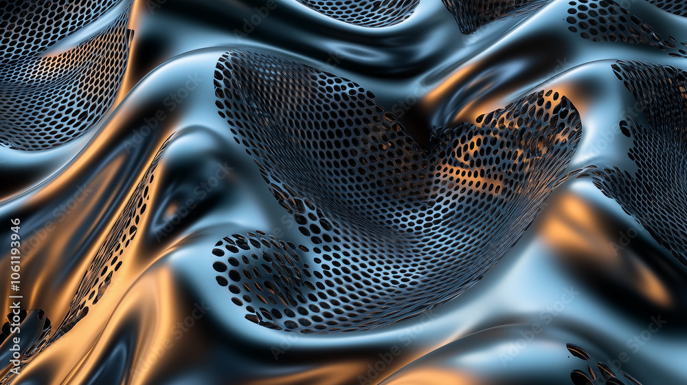Poster A close-up view of a silver, metallic fabric with a honeycomb pattern, creating a textured and abstract background