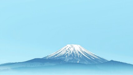 Generative AI, Minimalist Mountain Landscape with Soft Pastel Blue Background
