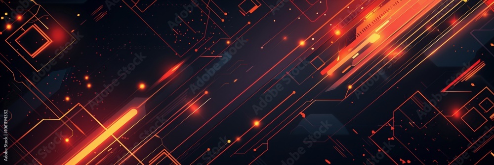 Fototapete a flat vector background with simple shapes and lines in dark colors, featuring orange and red geome