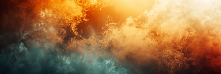 Fototapeta premium Abstract background, orange and brown color, with white clouds, smoke in the foreground, grunge style, blurred edges