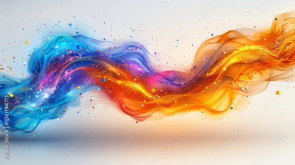 Poster bright waves of color blend seamlessly, creating a captivating effect with glittering particles. the
