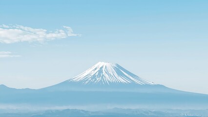 Generative AI, Minimalist Mountain Landscape with Soft Pastel Blue Background