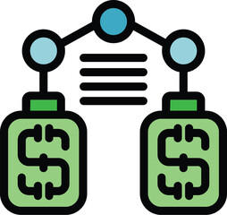 This icon represents a digital payment system connecting two digital wallets for seamless money transfers