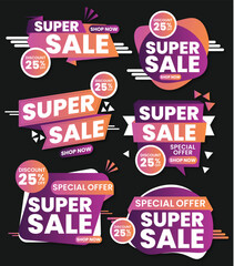 purple promotion sale template set vector illustration