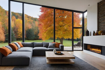 Obraz premium modern living room with fireplace