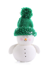 Cute decorative snowman in hat isolated on white