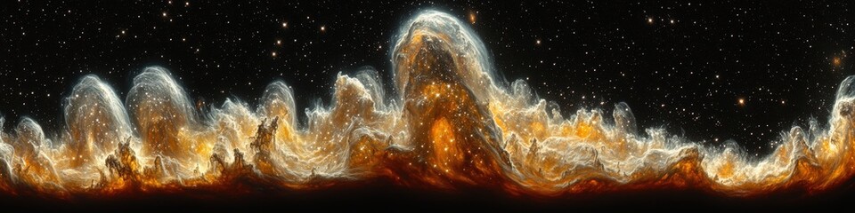 Dynamic Abstract Art Capturing Fiery Wave Motion of Coffee or Beverage Bubbles in Illuminated Liquid, Reflective Surface with Dark Background for Creative Design