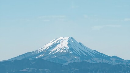 Generative AI, Minimalist Mountain Landscape with Soft Pastel Blue Background