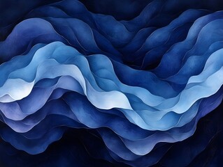 Obraz premium An abstract composition featuring fluid waves in shades of blue, creating a serene and tranquil atmosphere. The layered design enhances depth and texture in the artwork.