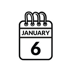 January 6 Calendar icon vector illustration.