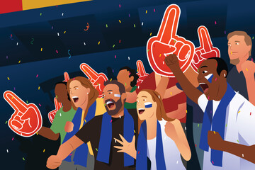 Cheering Sports Fans Vector Illustration