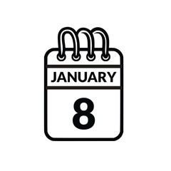 January 8 Calendar icon vector illustration.