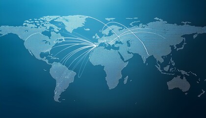 Obraz premium A stylized world map with connections emanating from the Middle East, representing global trade and communication.