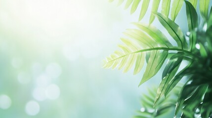 Lush green leaves with soft light, creating a serene and calming atmosphere.